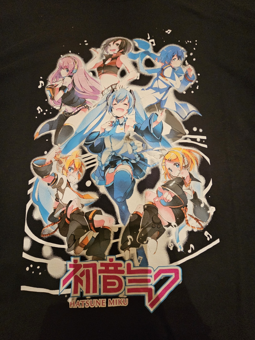 Black Graphic Anime Tee with Pastel Character Art- Hatsune Miku - Picture 2 of 3